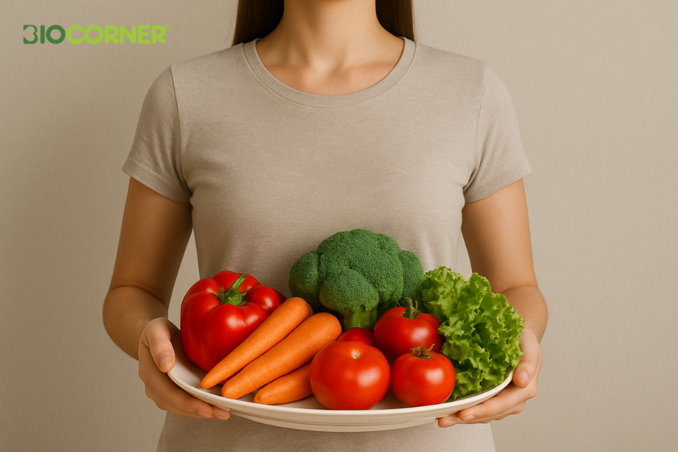 Femeie Care Tine Un Paltou Cu Legume Biocorner