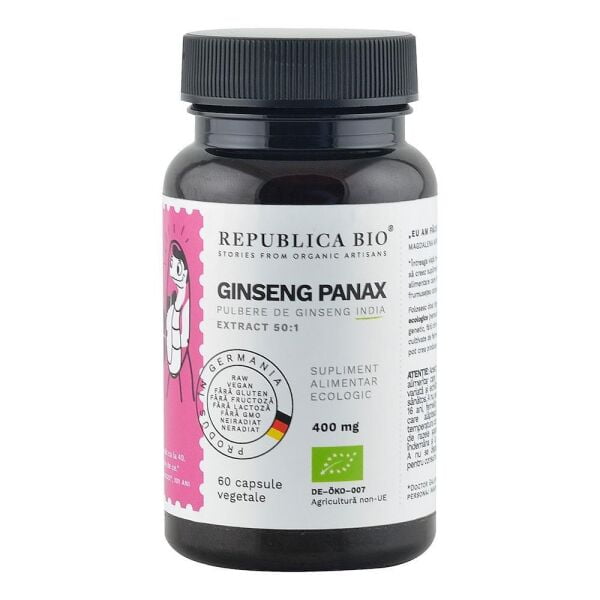 REPUBLICA BIO Ginseng Panax Ecologic din India (400 mg - extract 50:1), 60 capsule (29,7 g)-9687