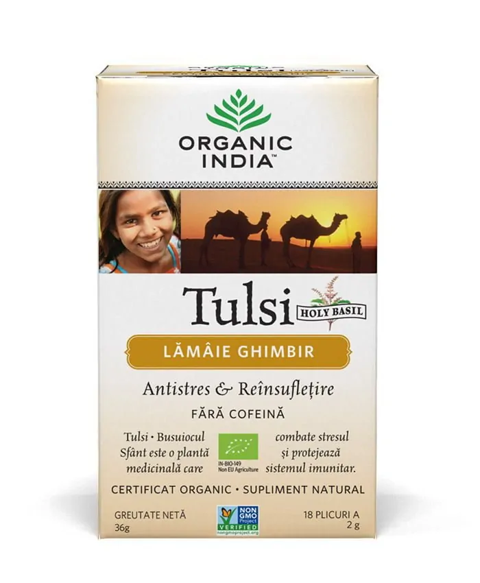 ORGANIC INDIA CEAI TULSI CU LAMAIE SI GHIMBIR -18PLICURI-0